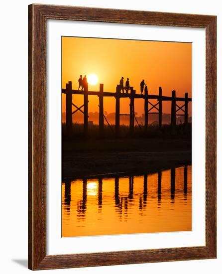 U Bein Bridge (Longest Teak Bridge in the World) at Sunset , Amarapura, Mandalay, Burma (Myanmar)-Nadia Isakova-Framed Photographic Print