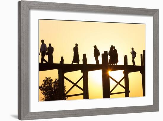 U Bein Teak Bridge at Sunset, Mandalay, Myanmar-Peter Adams-Framed Photographic Print