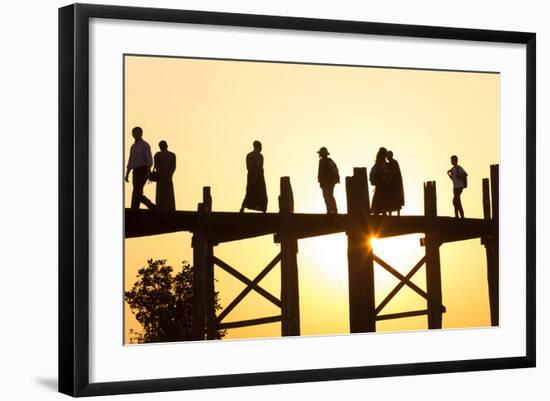 U Bein Teak Bridge at Sunset, Mandalay, Myanmar-Peter Adams-Framed Photographic Print