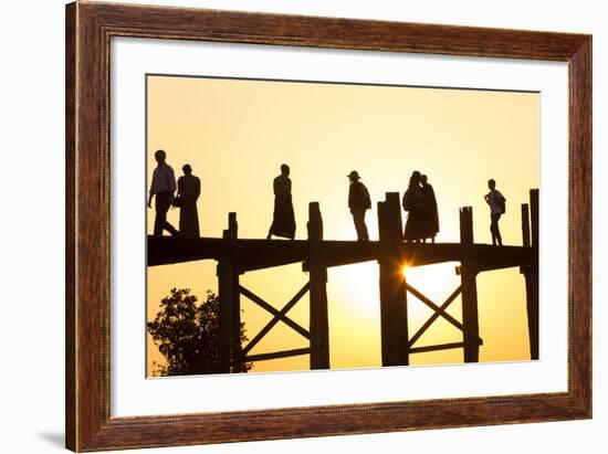 U Bein Teak Bridge at Sunset, Mandalay, Myanmar-Peter Adams-Framed Photographic Print