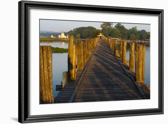 U Bein Teak Bridge with Citadel Pagoda, Amarapura, Mandalay, Myanmar-Keren Su-Framed Photographic Print