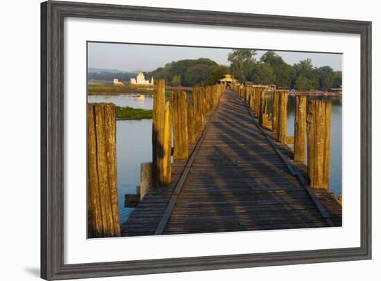 U Bein Teak Bridge with Citadel Pagoda, Amarapura, Mandalay, Myanmar-Keren Su-Framed Photographic Print