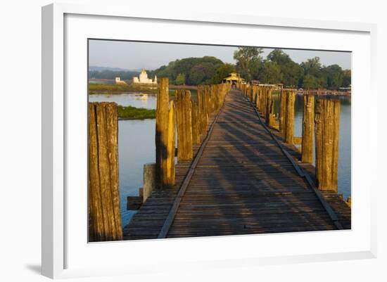 U Bein Teak Bridge with Citadel Pagoda, Amarapura, Mandalay, Myanmar-Keren Su-Framed Photographic Print