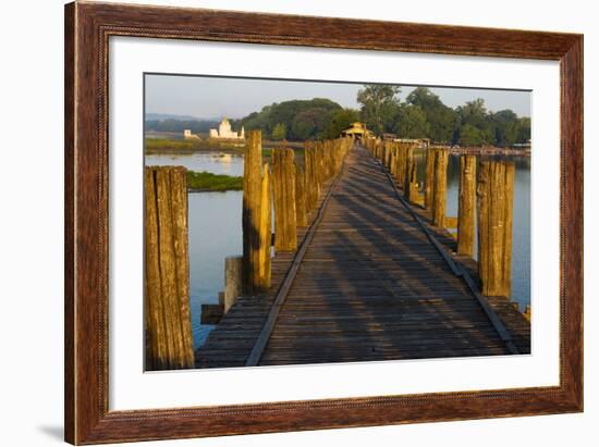 U Bein Teak Bridge with Citadel Pagoda, Amarapura, Mandalay, Myanmar-Keren Su-Framed Photographic Print