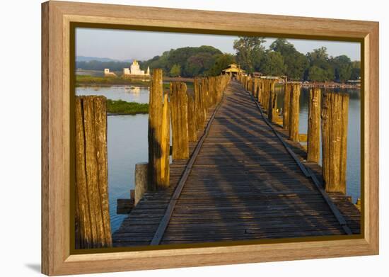 U Bein Teak Bridge with Citadel Pagoda, Amarapura, Mandalay, Myanmar-Keren Su-Framed Premier Image Canvas