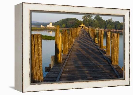 U Bein Teak Bridge with Citadel Pagoda, Amarapura, Mandalay, Myanmar-Keren Su-Framed Premier Image Canvas