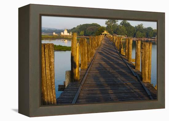 U Bein Teak Bridge with Citadel Pagoda, Amarapura, Mandalay, Myanmar-Keren Su-Framed Premier Image Canvas