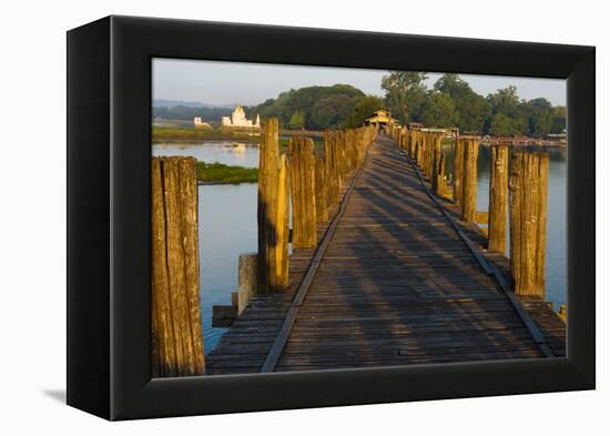 U Bein Teak Bridge with Citadel Pagoda, Amarapura, Mandalay, Myanmar-Keren Su-Framed Premier Image Canvas