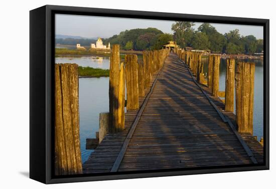 U Bein Teak Bridge with Citadel Pagoda, Amarapura, Mandalay, Myanmar-Keren Su-Framed Premier Image Canvas