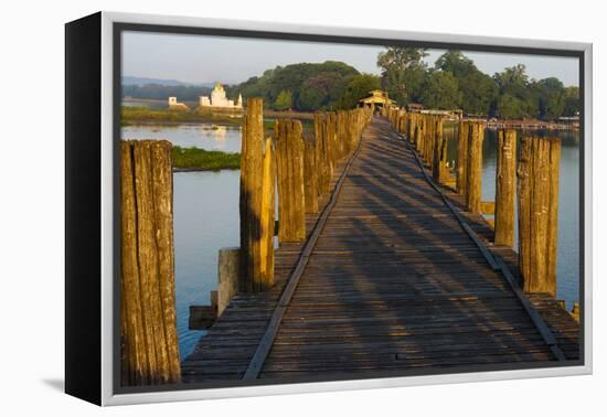 U Bein Teak Bridge with Citadel Pagoda, Amarapura, Mandalay, Myanmar-Keren Su-Framed Premier Image Canvas