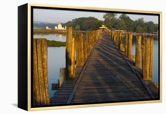 U Bein Teak Bridge with Citadel Pagoda, Amarapura, Mandalay, Myanmar-Keren Su-Framed Premier Image Canvas