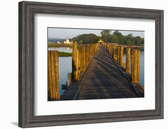 U Bein Teak Bridge with Citadel Pagoda, Amarapura, Mandalay, Myanmar-Keren Su-Framed Photographic Print