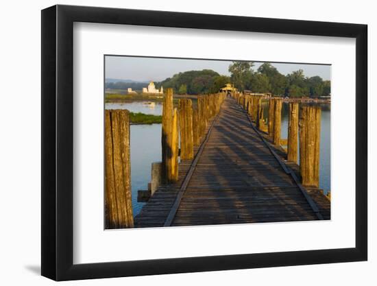 U Bein Teak Bridge with Citadel Pagoda, Amarapura, Mandalay, Myanmar-Keren Su-Framed Photographic Print