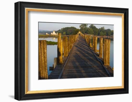 U Bein Teak Bridge with Citadel Pagoda, Amarapura, Mandalay, Myanmar-Keren Su-Framed Photographic Print