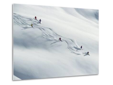Six Skiers Make Their Way Down a Snow-Covered Hill Photographic Print ...