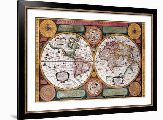 Antique Map, Terre Universelle, 1594-Petro Plancio-Framed Art Print