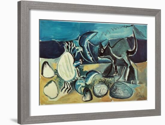 Cat and Crab on the Beach, 1965-Pablo Picasso-Framed Art Print