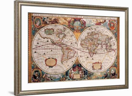 Antique Map, Geographica, Ca. 1630-Henricus Hondius-Framed Premium Giclee Print