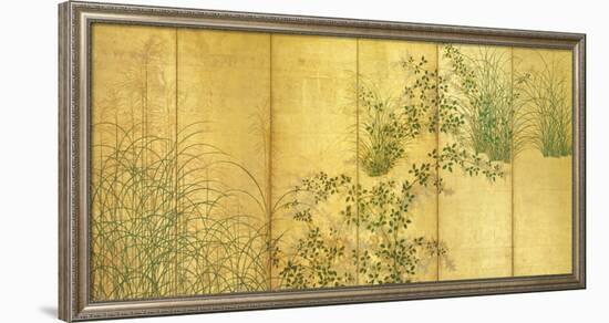 Japanese Autumn Grasses, Six-Fold Screen, Early Edo Period-null-Framed Premium Giclee Print