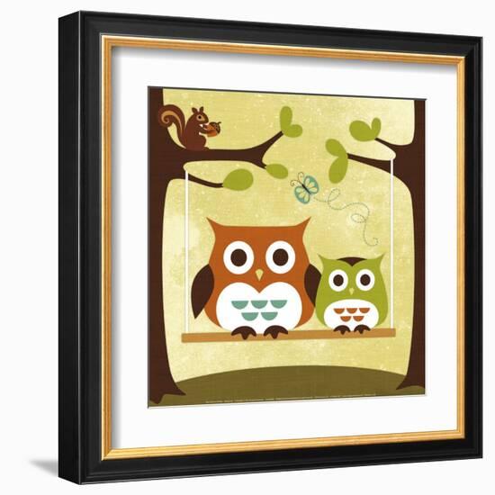 Two Owls on Swing-Nancy Lee-Framed Art Print