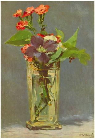 'Edouard Carnations and Clematis in a Crystal Vase Art Print