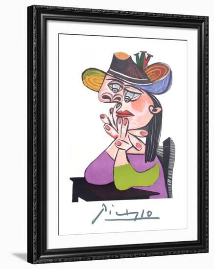 Femme Accoudee En Robe Mauve Et an Drapeau-Pablo Picasso-Framed Collectable Print