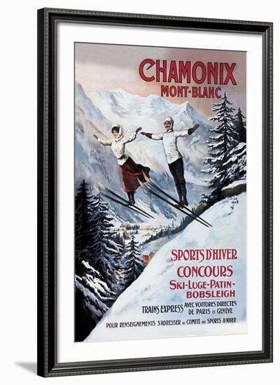 Chamonix Mont-Blanc, Skiing-The Vintage Collection-Framed Giclee Print