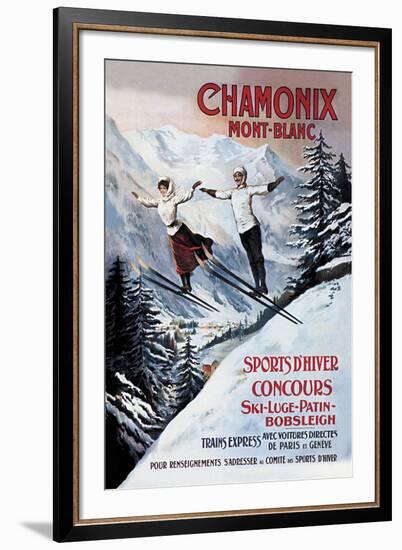 Chamonix Mont-Blanc, Skiing-The Vintage Collection-Framed Giclee Print