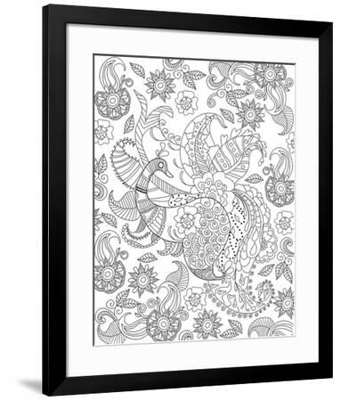 Peacock And Flowers Coloring Art Coloring Poster by | Art.com