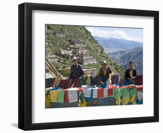 Selling Prayer Flags, Ganden Monastery, Near Lhasa, Tibet, China-Ethel Davies-Framed Photographic Print