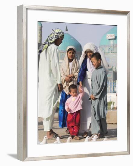 Family Looking at Famous White Pigeons at the Shrine of Hazrat Ali, Mazar-I-Sharif, Afghanistan-Jane Sweeney-Framed Photographic Print