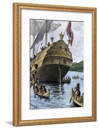 Henry Hudson S Ship Half Moon Arriving At Manhattan Island C 1609 Henry Hudson S Ship Half Moon Arriving At Manhattan Island C 1609