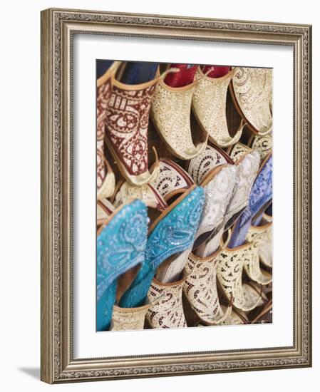 Curly Toed Slippers for Sale in Bur Dubai Souk, Dubai, United Arab Emirates, Middle East-Amanda Hall-Framed Photographic Print