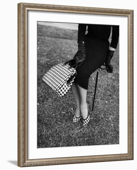 Big Checked Handbag with Matching Shoes, New Mode in Sports Fashions, at Roosevelt Raceway-Nina Leen-Framed Photographic Print