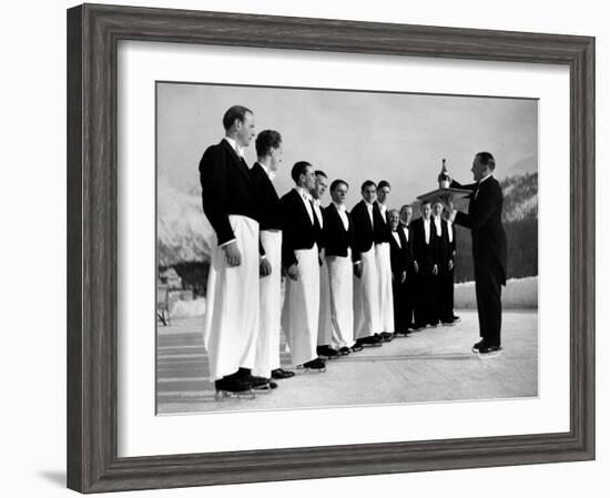 Waiters in Ice Skates Learning How to Serve Cocktails During Lesson at Grand Hotel Ice Rink-Alfred Eisenstaedt-Framed Photographic Print