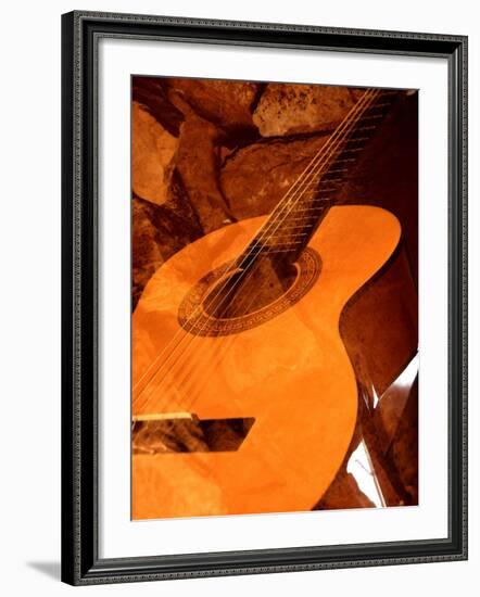 Double Exposure of Guitar and Rocks-Janell Davidson-Framed Photographic Print