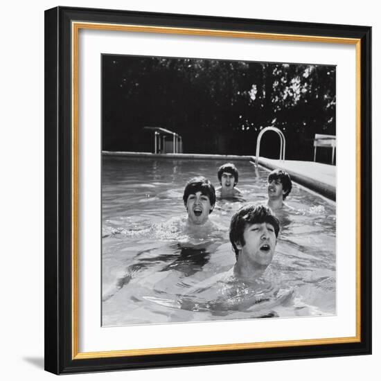 Paul McCartney, George Harrison, John Lennon and Ringo Starr Taking a Dip in a Swimming Pool-John Loengard-Framed Premium Photographic Print