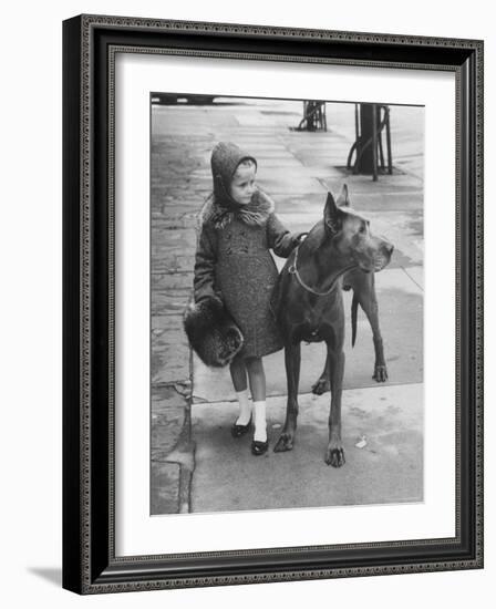 Children's Fall Fashion: Detachable Raccoon Trim Collar on Tweed Coat Worn by Model-Nina Leen-Framed Photographic Print