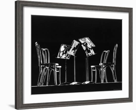 Four Music Stands and Four Chairs-Gjon Mili-Framed Photographic Print