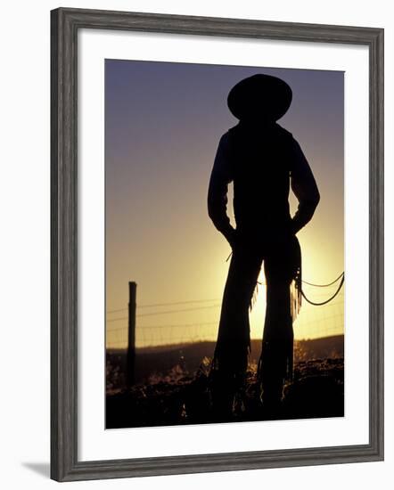 Cowboy Silhouette, Ponderosa Ranch, Seneca, Oregon, USA-Darrell Gulin-Framed Photographic Print