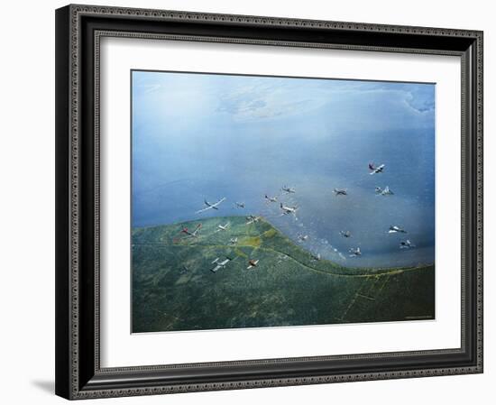 Fleet of US Air Force Operational Planes Flying in a Single Formation over Gulf Coast-J^ R^ Eyerman-Framed Photographic Print