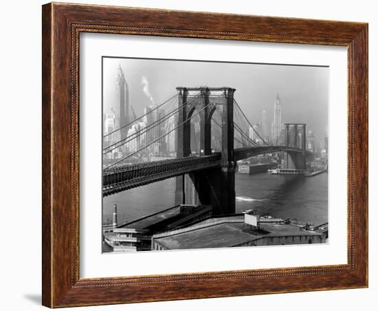 View of the Brooklyn Bridge and the Skyscrapers of Manhattan's Financial District-Andreas Feininger-Framed Photographic Print