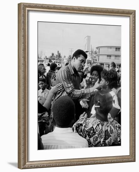 Boxer Muhammad Ali with Fans before Bout with Joe Frazier-John Shearer-Framed Premium Photographic Print