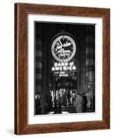 Customers Standing in Front of a Branch of Bank of America, Open from 10 to 10, Six Days a Week-J. R. Eyerman-Framed Photographic Print