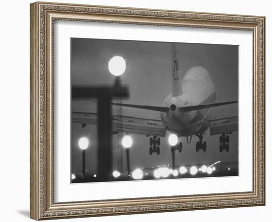 Twa Plane Landing at O'Hare Airport-null-Framed Photographic Print