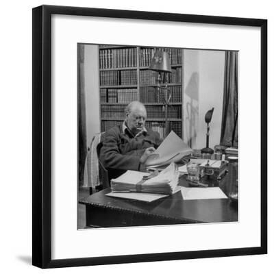 British Leader Winston Churchill Working At His Desk Photographic