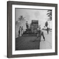 US Navy Seabees Spreading Asphalt During Creation of Air Base-J. R. Eyerman-Framed Photographic Print