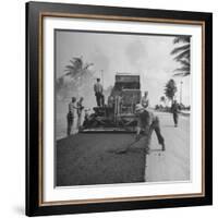 US Navy Seabees Spreading Asphalt During Creation of Air Base-J. R. Eyerman-Framed Photographic Print