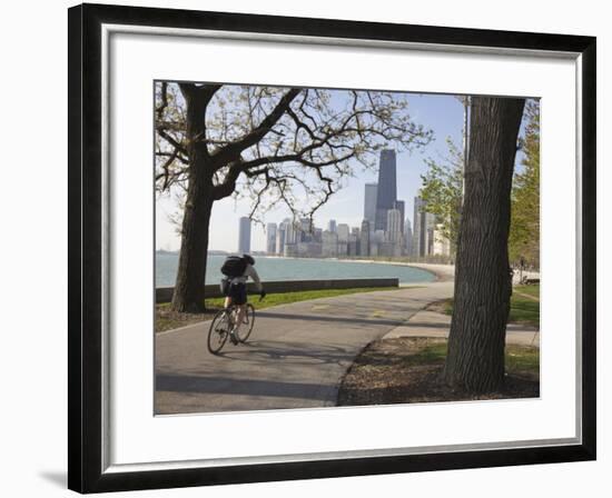 Cyclist by Lake Michigan Shore, Gold Coast District, Chicago, Illinois, USA-Amanda Hall-Framed Photographic Print