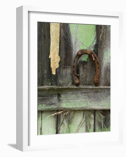 Rusty Horseshoe on Old Fence, Montana, USA-Nancy Rotenberg-Framed Photographic Print